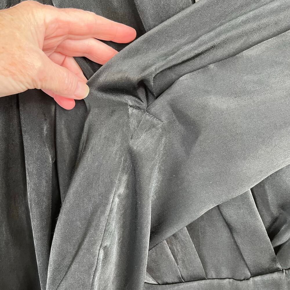 DKNY Black Satin Peplum Blouse V-Neck Long Puff Sleeve Evening Party XS NWT - Picture 8 of 13